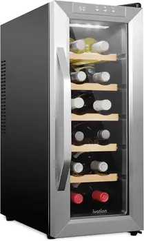 Термоелектрически охладител за вино на 12 бутилки от Неръждаема стомана - Плот за Изби червено и бяло вино с Цифров температура,