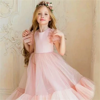 Уважаеми тюлевое Многослойно Дантелено рокля с цветя модел за момичета, Бал на Принцеса Конкурс за красота, Първо причастие, Детски изненада, подарък за рожден ден