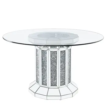 [Флаш-разпродажба] 52-инчов ретро Кръгла стъклена маса за хранене Noralie, Огледало и с изкуствени диаманти отвън [US-W]
