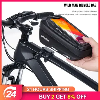 Чанта за планински велосипед с визуални сензорен прозорец, Преносимо оборудване за конна езда, черна горна тръба с голям капацитет, чанта за каране на велосипед предната греда
