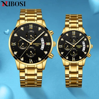 Часовници NIBOSI За влюбени 2022, Диамантени Двойка на часовници за мъже и За жени, Луксозни Маркови Водоустойчиви Мъжки Дамски ръчен часовник, Двойка