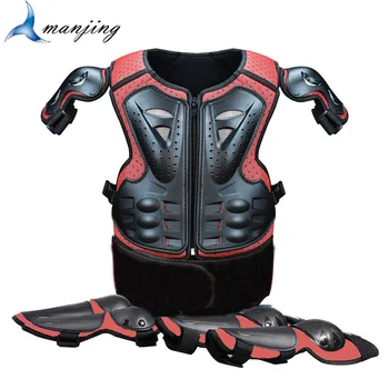 Червен детски костюм за каране на кънки на лед, подкрепа на гърба, планински костюм за езда, пълен с бронежилетки, оборудване за бягане по неравен терен, дрехи за защита от падане