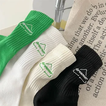Чорапи, Пролет-лято, Нови Персонализирани Памучни чорапи с бродирани триъгълни букви, Удобни универсални чорапи в чифт тюбиков 1B204
