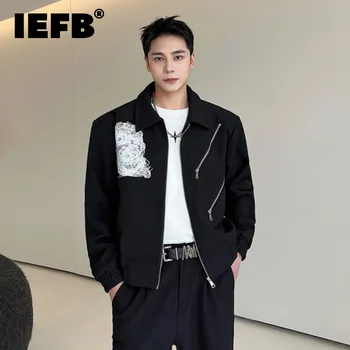 Якета с принтом IEFB За мъже, Есен ново палто, тенденция, модни Индивидуална дрехи, дизайн с цип, корейски стил, Градинска облекло 9C1539