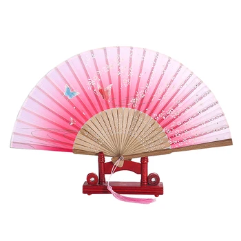 Японски сгъваем фен Sakura Изискани старинни бамбукови вентилатора ръчно изработени с пискюли за жени, сватбен декор, танц, реквизит, декорация за дома